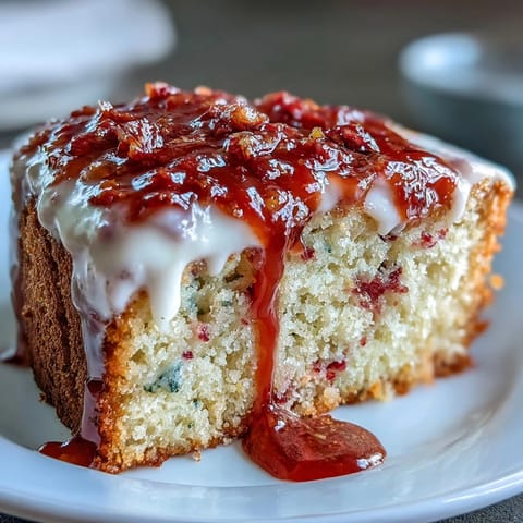 A slice of Heavenly Blood Orange Yogurt Cake shows a moist crumb and glossy citrus icing.