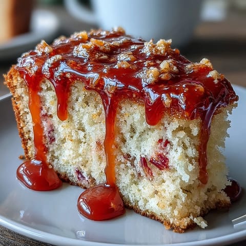 Heavenly Blood Orange Yogurt Cake drizzled with icing and served on a rustic plate.