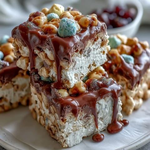 Vibrant platter featuring white chocolate Lucky Charms bark surrounded by green grapes and gold coins.
