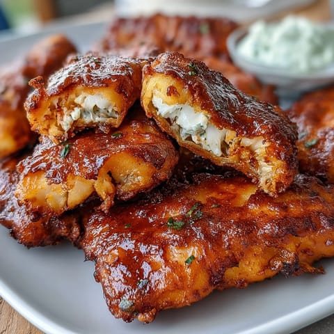 Crispy, golden catfish fillets seasoned with Southern spices, served with zesty remoulade sauce for a classic soul food feast.  