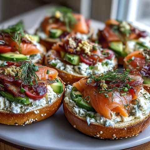 Vibrant spring brunch bagel board with smoked salmon, cream cheese, and fresh vegetables for a colorful and inviting spread.