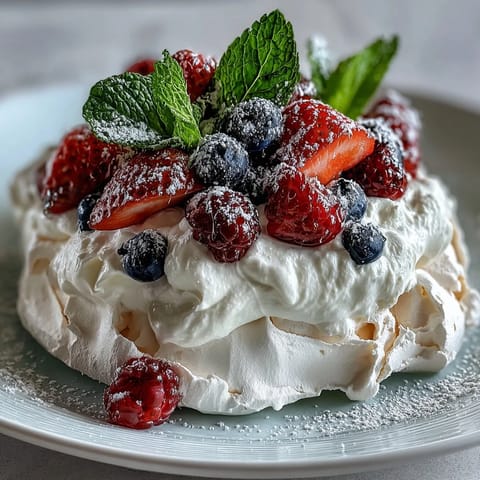 Pavlova with Fresh Berries Cream