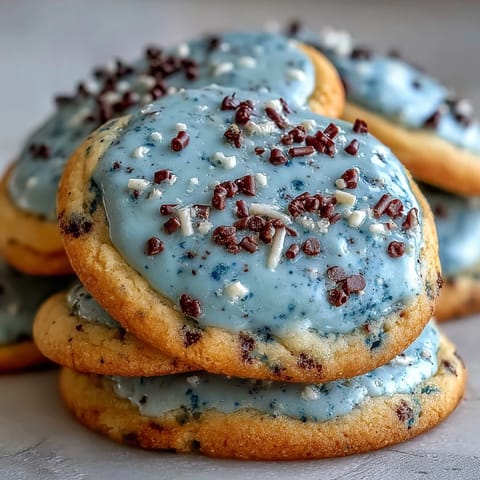 Spring Cookies: Robins Egg Speckled Sugar Cookies with blue icing and cocoa speckles on a white plate.