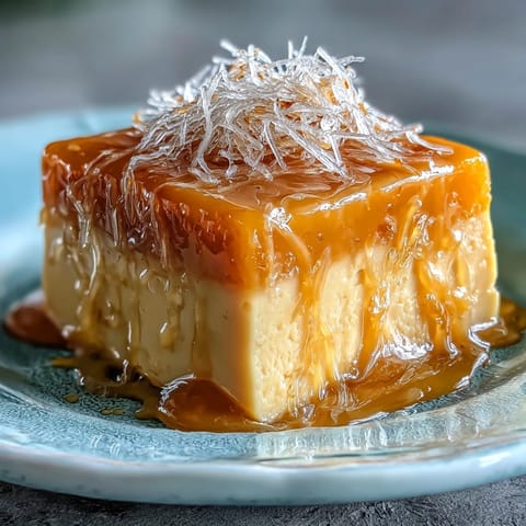 Golden mango agar-agar cubes glistening with sweet coconut milk, a perfect chilled dessert.