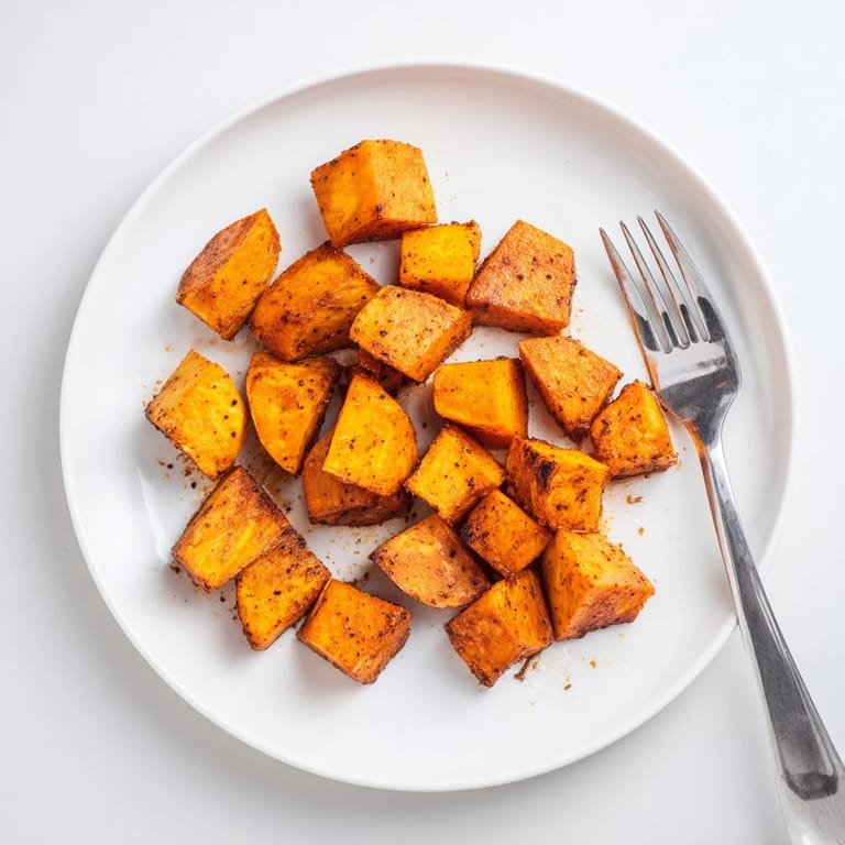 Tender Roasted Sweet Potatoes fresh from the oven, paired with grilled chicken for dinner.