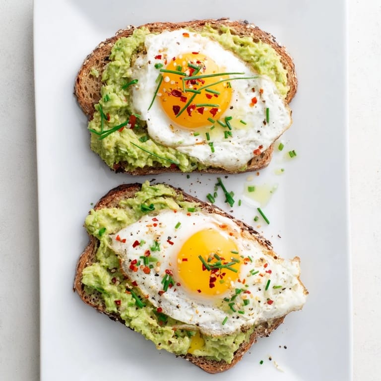 Hearty whole-grain Avocado Toast loaded with fluffy eggs, black pepper, and cilantro, ideal for a satisfying vegetarian snack or brunch.