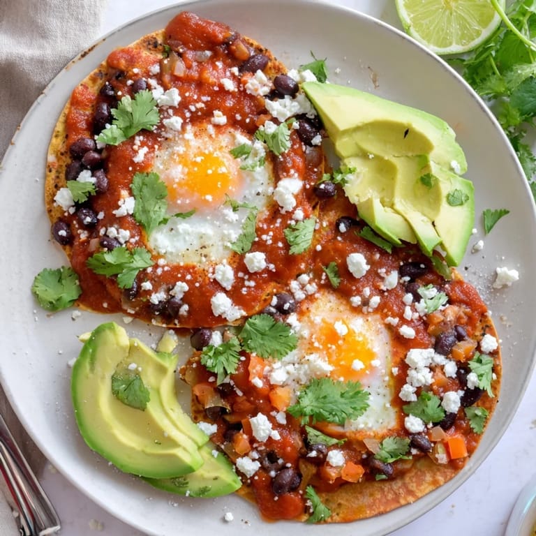Warm black beans and fresh cilantro garnish this easy Huevos Rancheros recipe, ready in just 35 minutes.