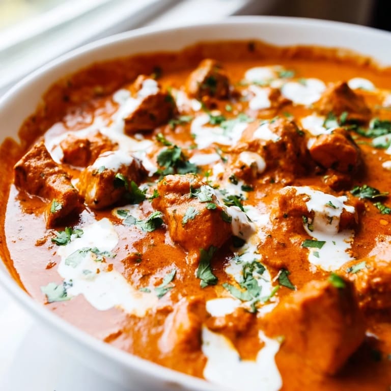 Golden Chicken Tikka Masala in a skillet, ready to serve with warm naan bread.