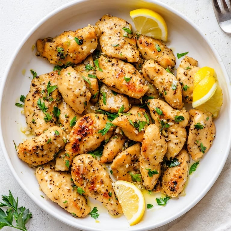 Freshly prepared Lemon Pepper Chicken served on a white plate with roasted vegetables and lemon slices, highlighting a gluten-free, flavorful main dish.