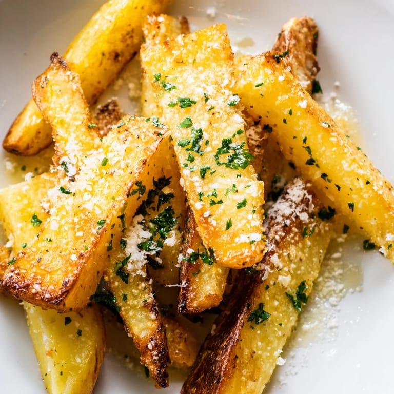 Crispy Truffle Parmesan Fries with a side of creamy dipping sauce.