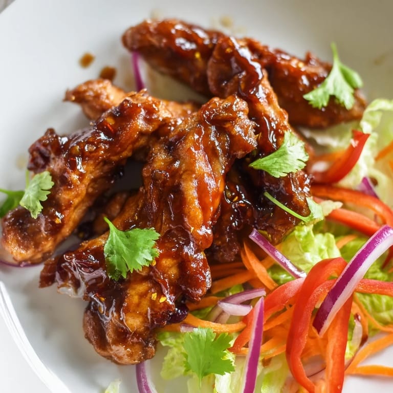 A close-up of a sliced Honey Sriracha Chicken Wrap showing tender chicken and colorful, crunchy vegetables inside.  