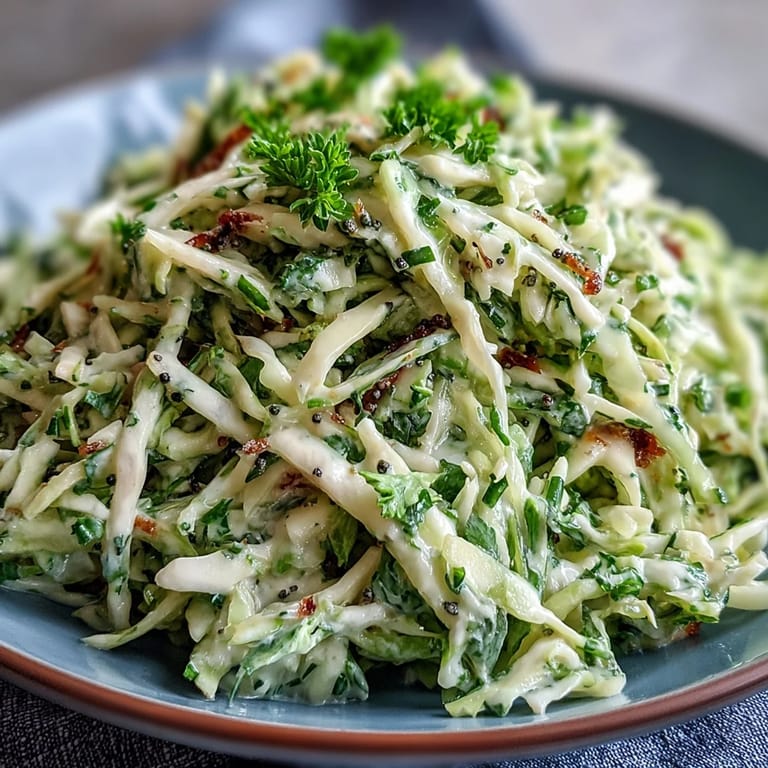 Fresh Green Cabbage and Apple Slaw tossed with shredded carrots, green onions, and a light honey Dijon dressing in a serving bowl.  