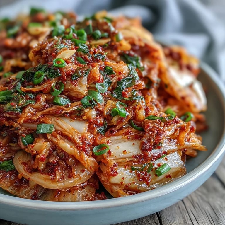 Serving suggestion for kimchi: a spicy, tangy Korean side dish spooned over steamed rice with a fried egg for a quick lunch.