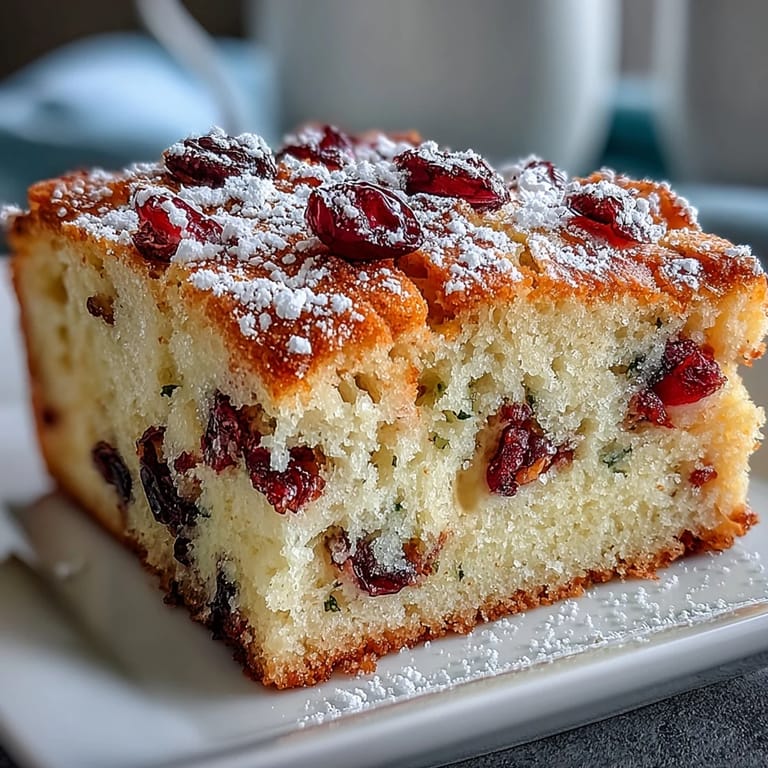 Homemade Cranberry Orange Breakfast Cake with bright orange zest and chopped cranberries, ready to be sliced for a cozy brunch gathering.
