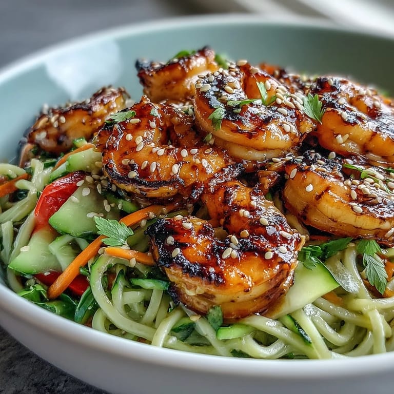 Enjoy a vibrant Asian Noodle Bowl with grilled shrimp, crisp veggies, and a squeeze of fresh lime.