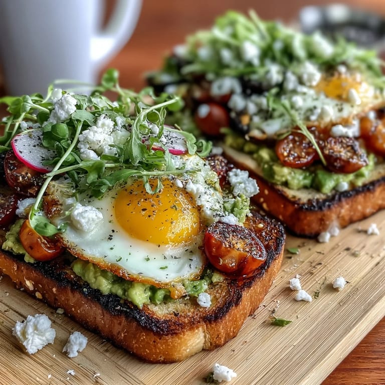 Spring Brunch Avocado Toast Board with Toppings: A customizable avocado toast platter with hard-boiled eggs, pickled onions, microgreens, and pumpkin seeds for a fresh, satisfying meal.