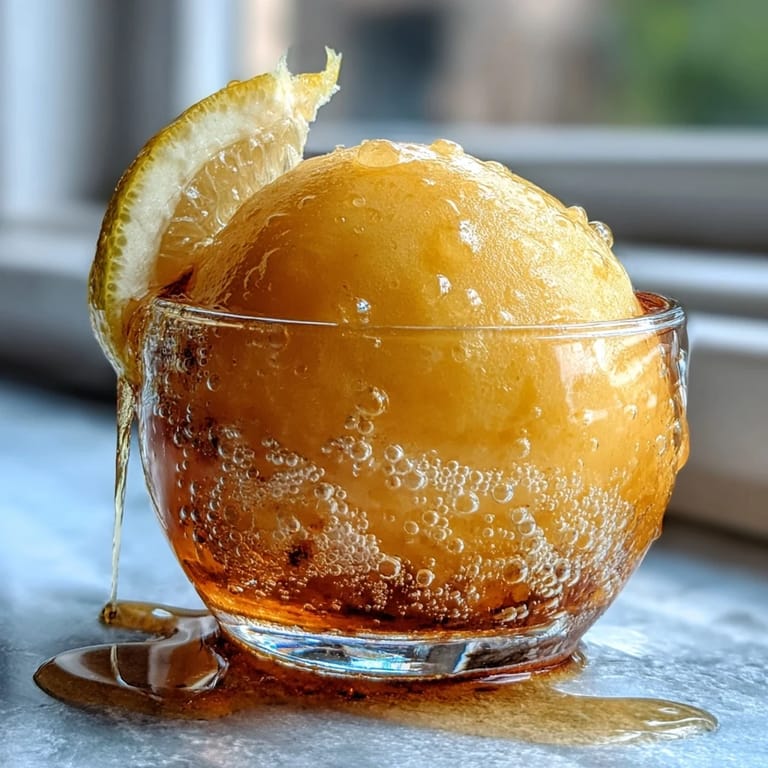 Refreshing Limoncello sorbet float topped with lemon sorbet, Limoncello, and chilled sparkling water.