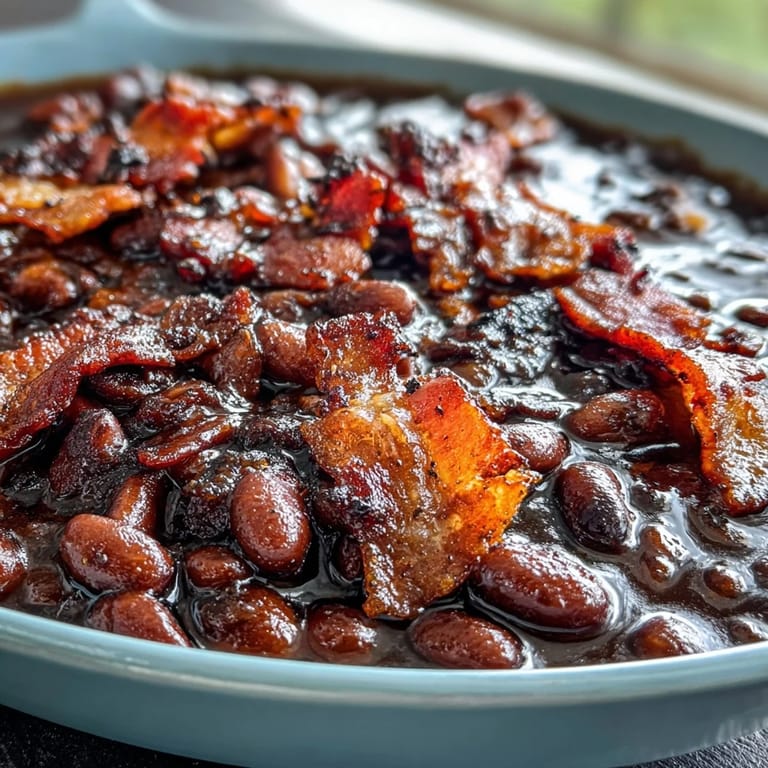 2. Rich, saucy baked beans with tender navy beans, caramelized onions, and crunchy bacon bits, baked to perfection.  