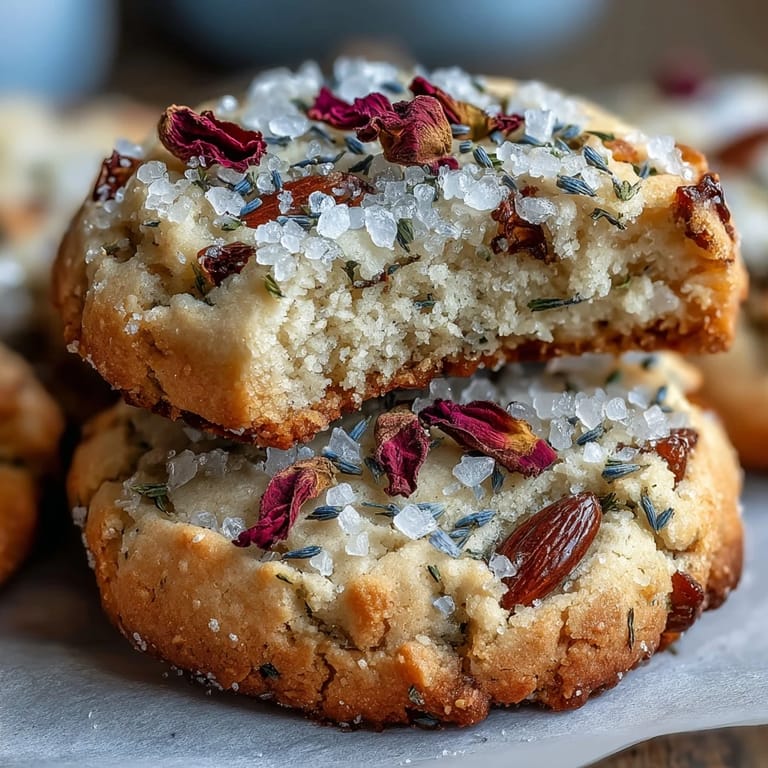 Delicate buttery shortbread cookies adorned with dried rose petals and lavender, ideal for celebrating Mothers Day with style.