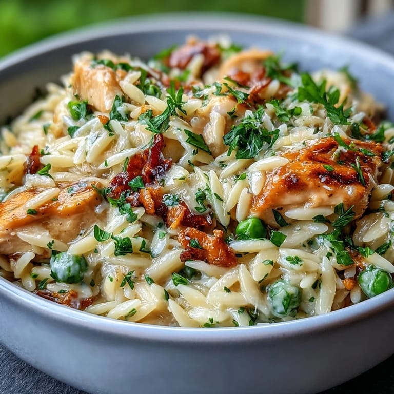 Bright and zesty one-pot lemon orzo with juicy chicken, Parmesan, and vibrant green peas—perfect spring comfort food.  