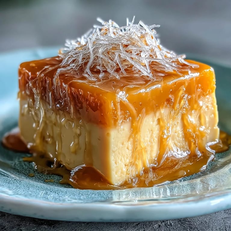 Golden mango agar-agar cubes glistening with sweet coconut milk, a perfect chilled dessert.