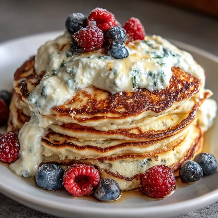Stack of golden Icelandic Skyr Pancakes, ready for maple syrup drizzling.