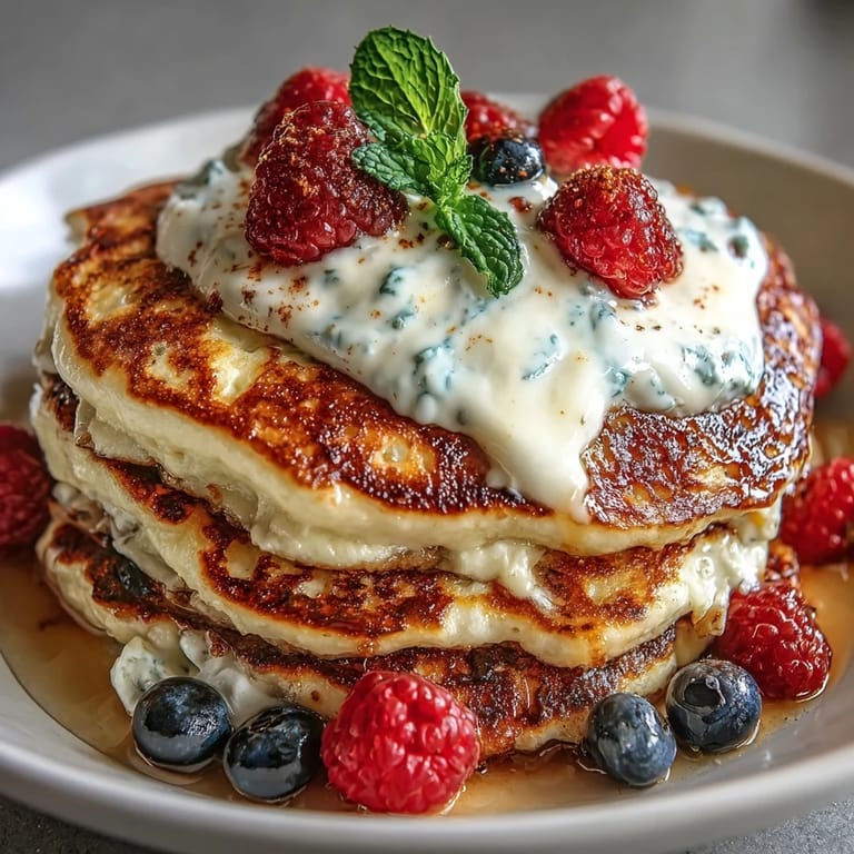 Enjoy breakfast with these protein-packed Icelandic Skyr Pancakes, perfectly golden.