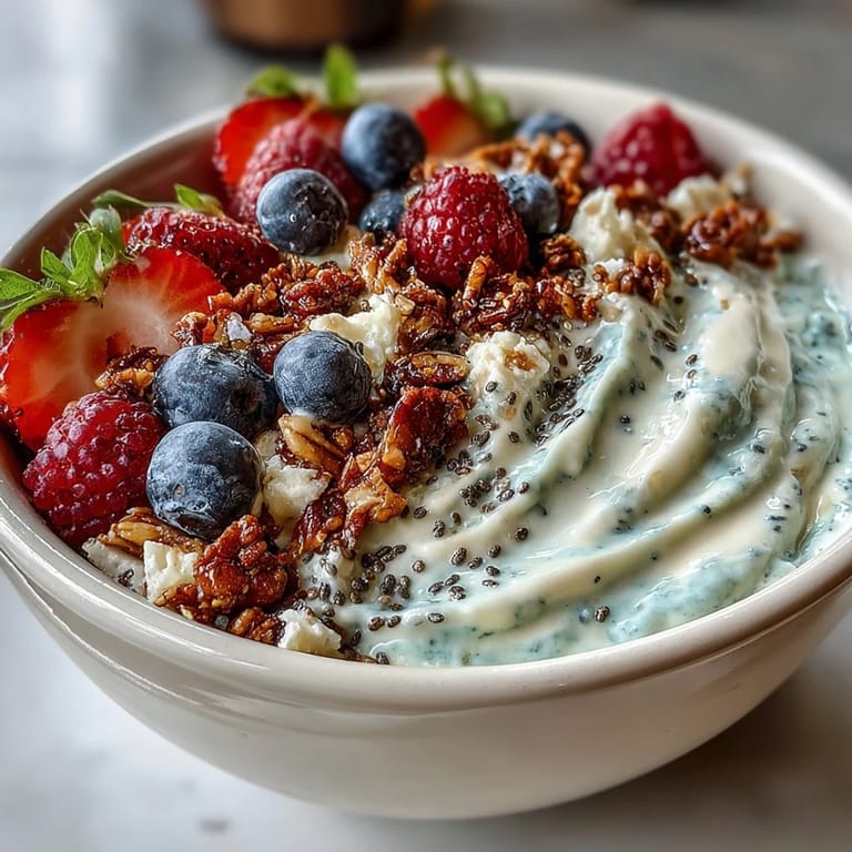 Hearty Skyr Protein Smoothie Bowl, showcasing a thick, delicious base adorned with crunchy toppings.
