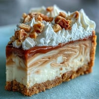 Freshly baked Nutter Butter cheesecake shows a creamy peanut butter swirl and a golden cookie crust, ready to slice. 