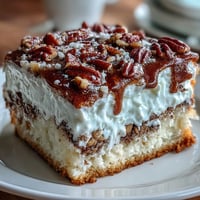 Freshly baked Butter Pecan Tres Leches Cake soaked in a creamy three-milk mixture, topped with sweet whipped cream.