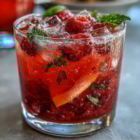 Refreshing raspberry lemon spritz mocktail with fresh berries, zesty citrus, and sparkling water in a chilled glass.  