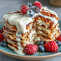 Fluffy Icelandic Skyr Pancakes with berries, a high-protein breakfast delight.